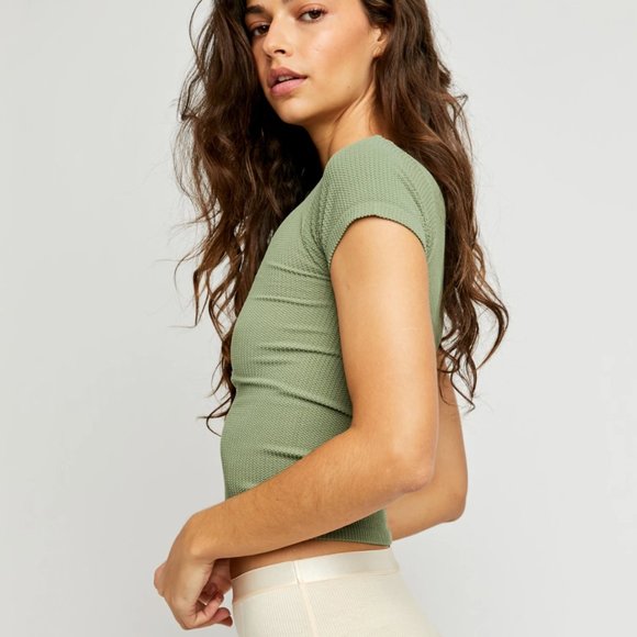 Free People Tops - NWT Free People Green Textured Baby Tee Crop Top